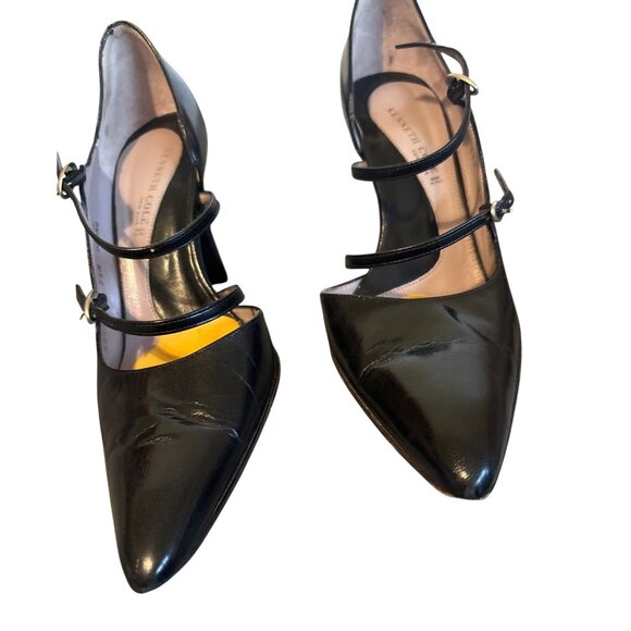 Women's Black Leather Shoe Kenneth Cole Strappy High Heels 7 1/2 Vamp Italy - Picture 3 of 10